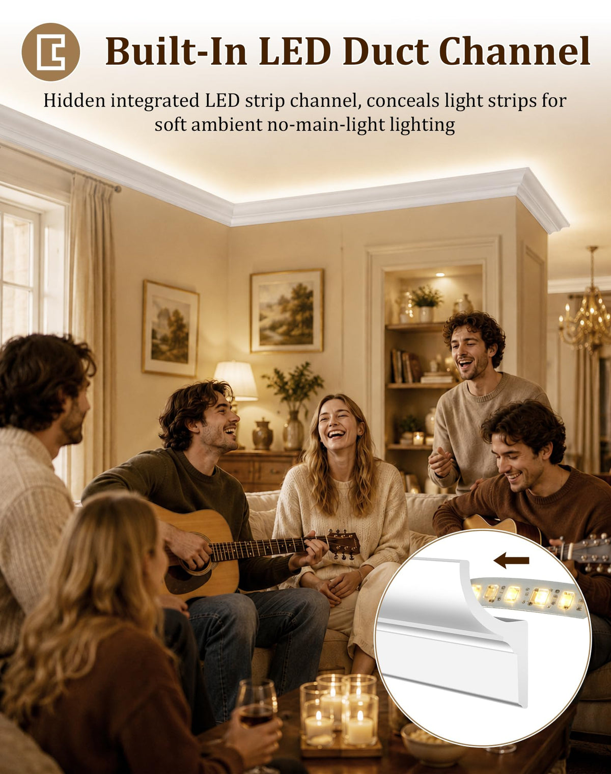 8 Pack 31.5FT Ceiling Crown Molding Trim with Hidden LED Light Channel