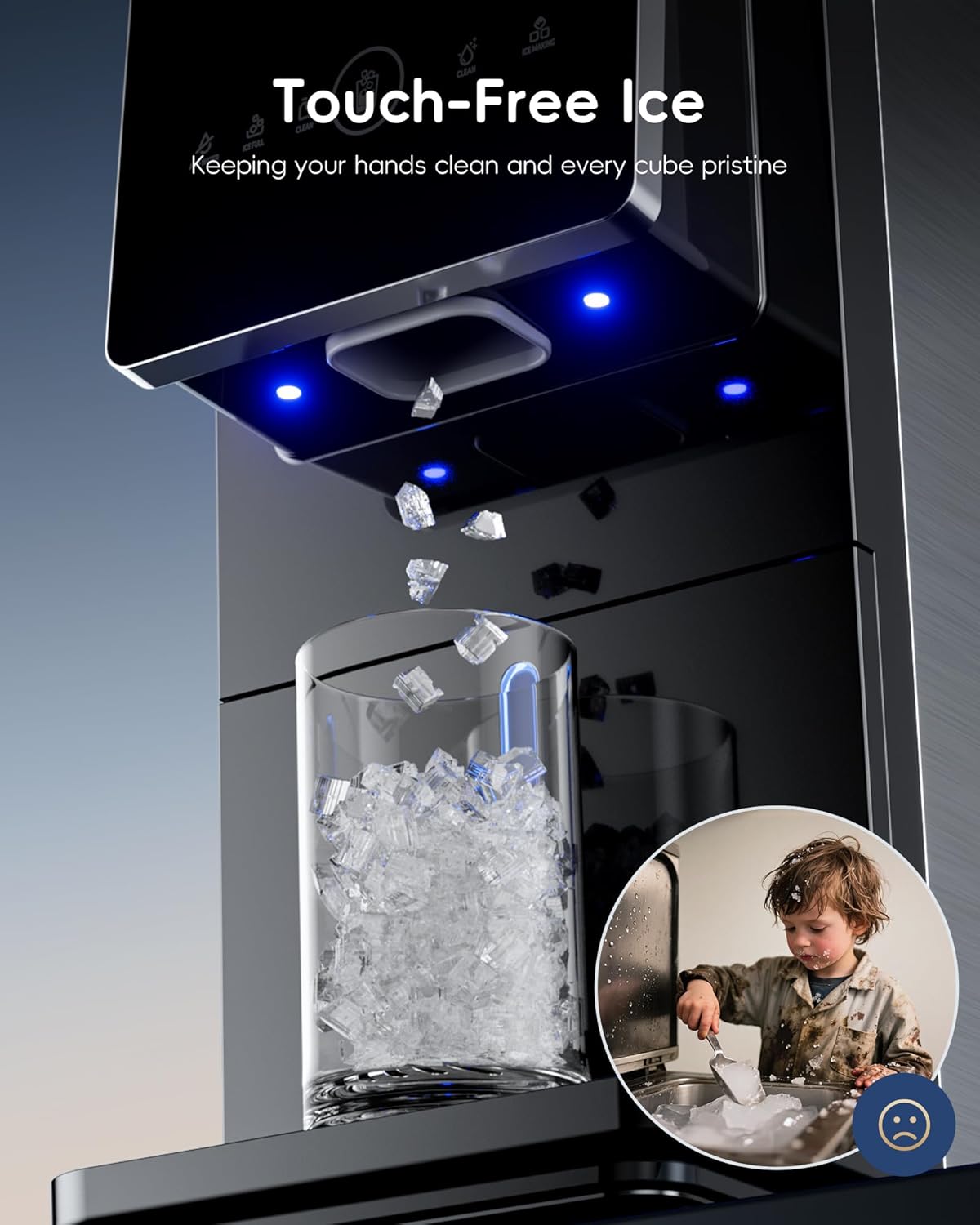 Nugget Ice Makers Dispenser 40 lbs Per Day Pebble Sonic Ice Machine Countertop, Touch-Free Ice, Self-Cleaning