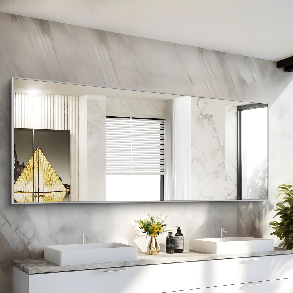 36x72inch Bathroom Mirror, Silver Rectangle Mirror with Thin Metal Frame, Large Rectangular Wall Mirrors m, Hair