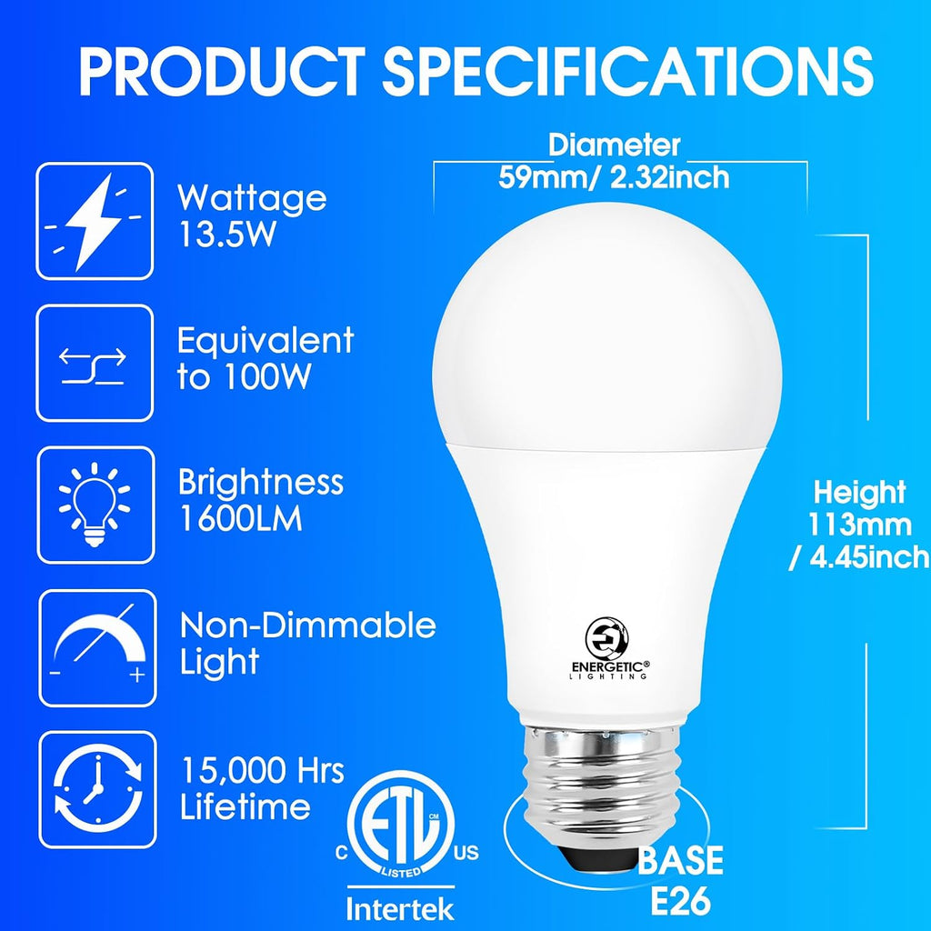 LED Bulbs 100 Watt Equivalent, Super Brightness 1600LM Soft White 2700K, Non-Dimmable A19 LED Bulb, E26 Standard