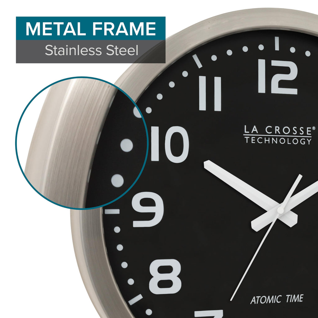 Inspired Nelson Style 16 Inch Stainless Steel Atomic Clock, Analog, Silver