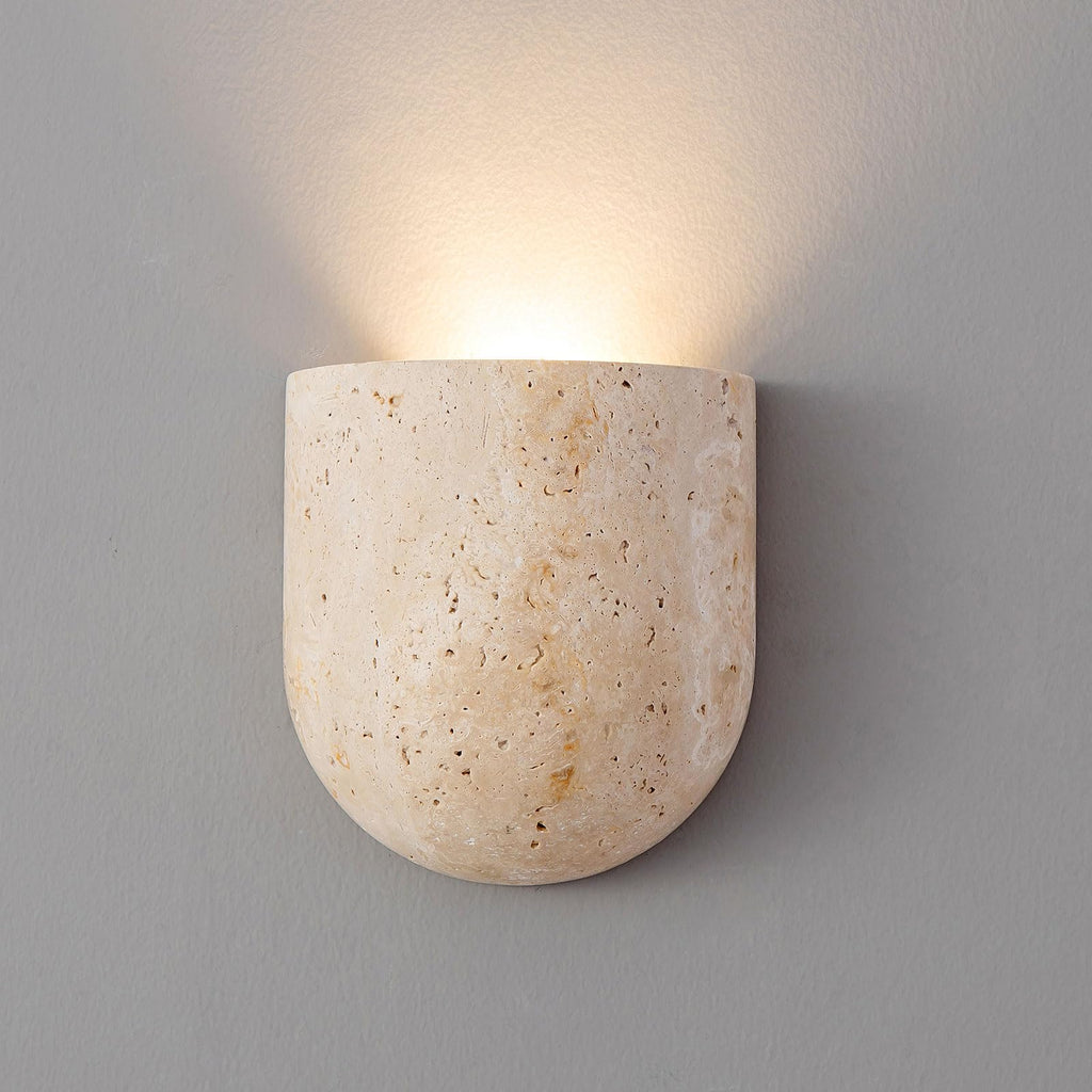 Natural Travertine Wall Sconce, Modern Stone Wall Lamp with G9 5W LED Bulb, 3000K Warm White Minimalist Wall Light