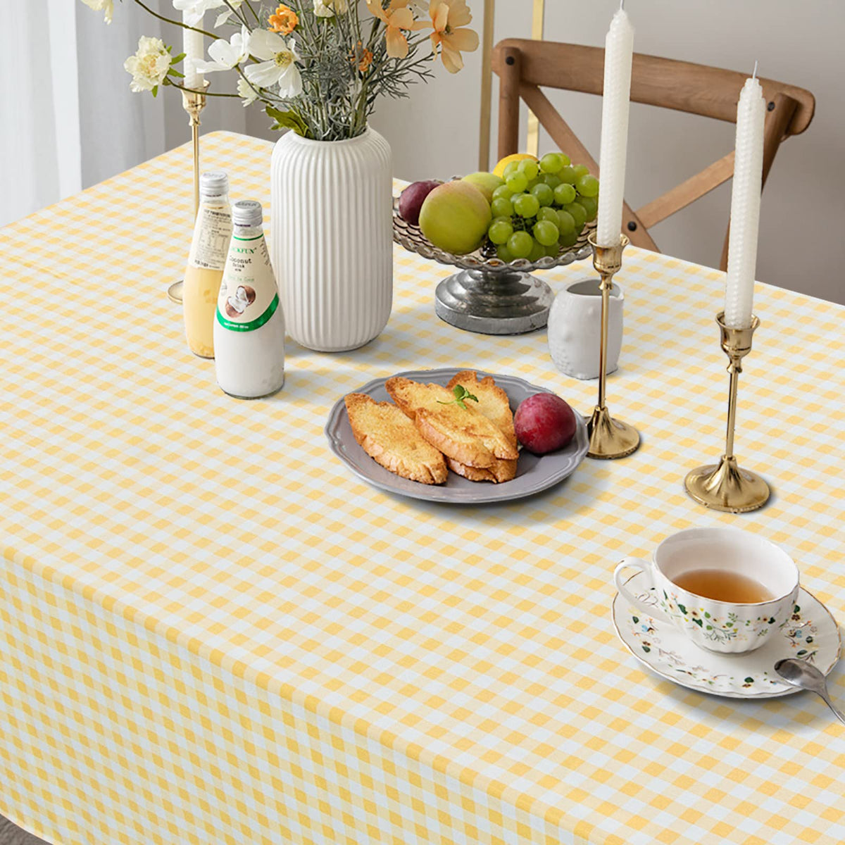 Yellow Gingham Tablecloth 54x108, Buffalo Plaid Checkered