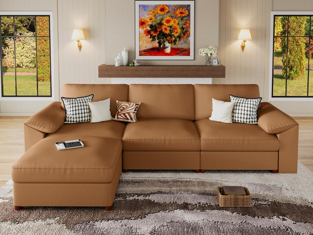 Leather Sectional Couch, L Shaped Modular Sectional Sofa, Brown