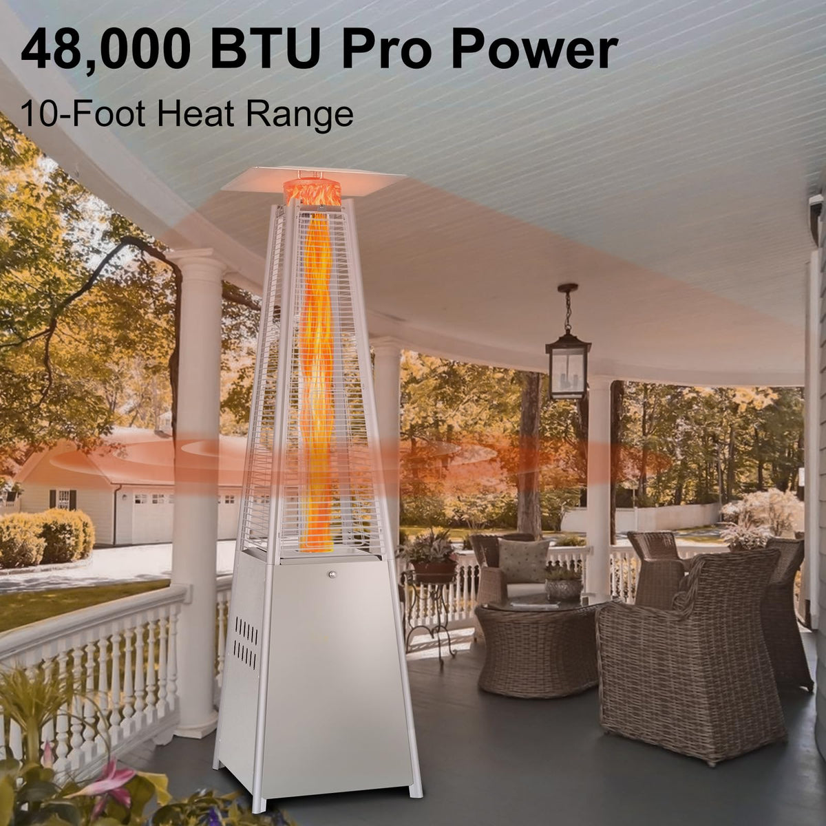 BTU Pyramid Patio Heater, Outdoor Propane Heaters with Wheels and Cover, Glass Tube Propane Patio Heater for