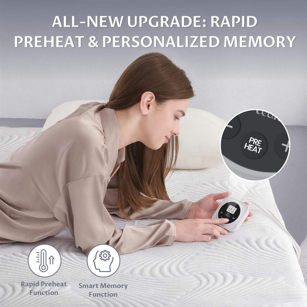 Heated Mattress Pad, 3D Air Fabric, Preheat & Memory for Cold Winter