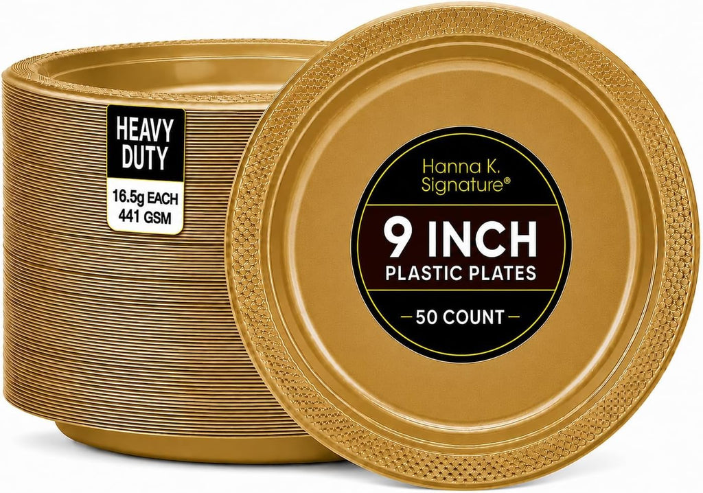 50 Count Plastic Plate, 10-Inch, Gold