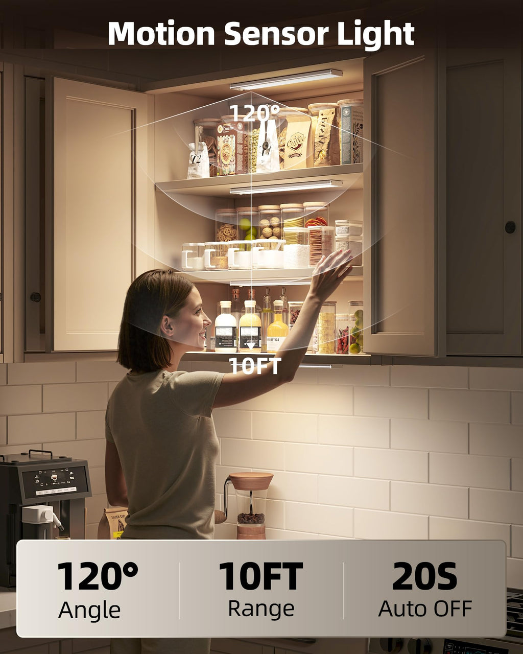 6Pack 12inch Under Cabinet Lighting, Rechargeable Motion Sensor Light Wireless Indoor, Dimmable 3 Color Temps Closet