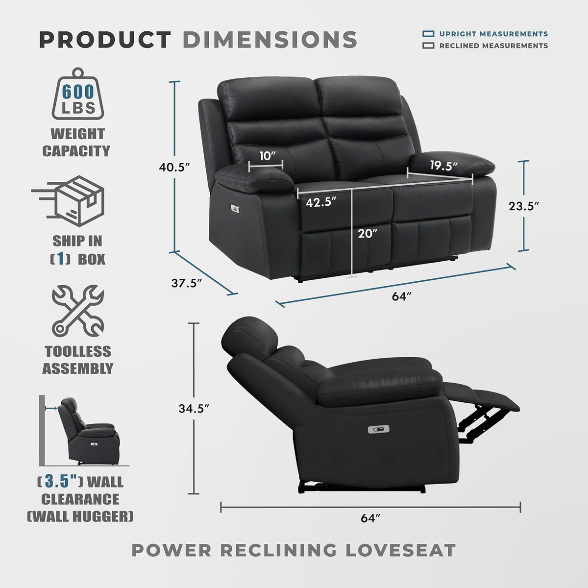 Recliner Sofa for Living Room, Double Reclining RV Couch