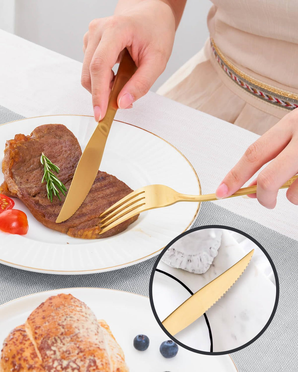 Matte Gold Silverware Set with Steak Knives,24-Piece Stainless Steel Flatware Set for 4,Modern Cutlery Utensils