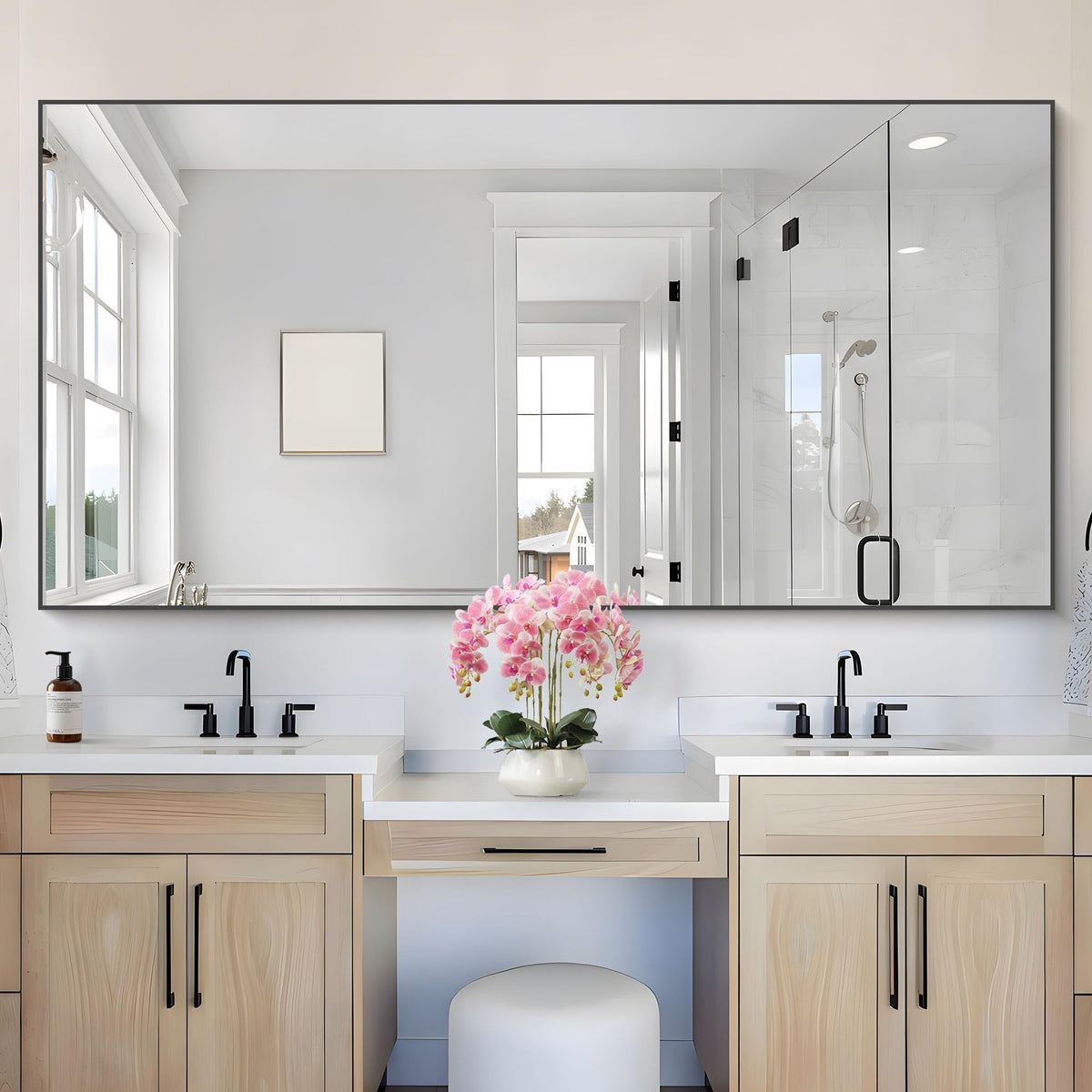 36x72inch Bathroom Mirror, Black Rectangle Mirror with Thin Metal Frame, Large Rectangular Wall Mirrors m, Hair