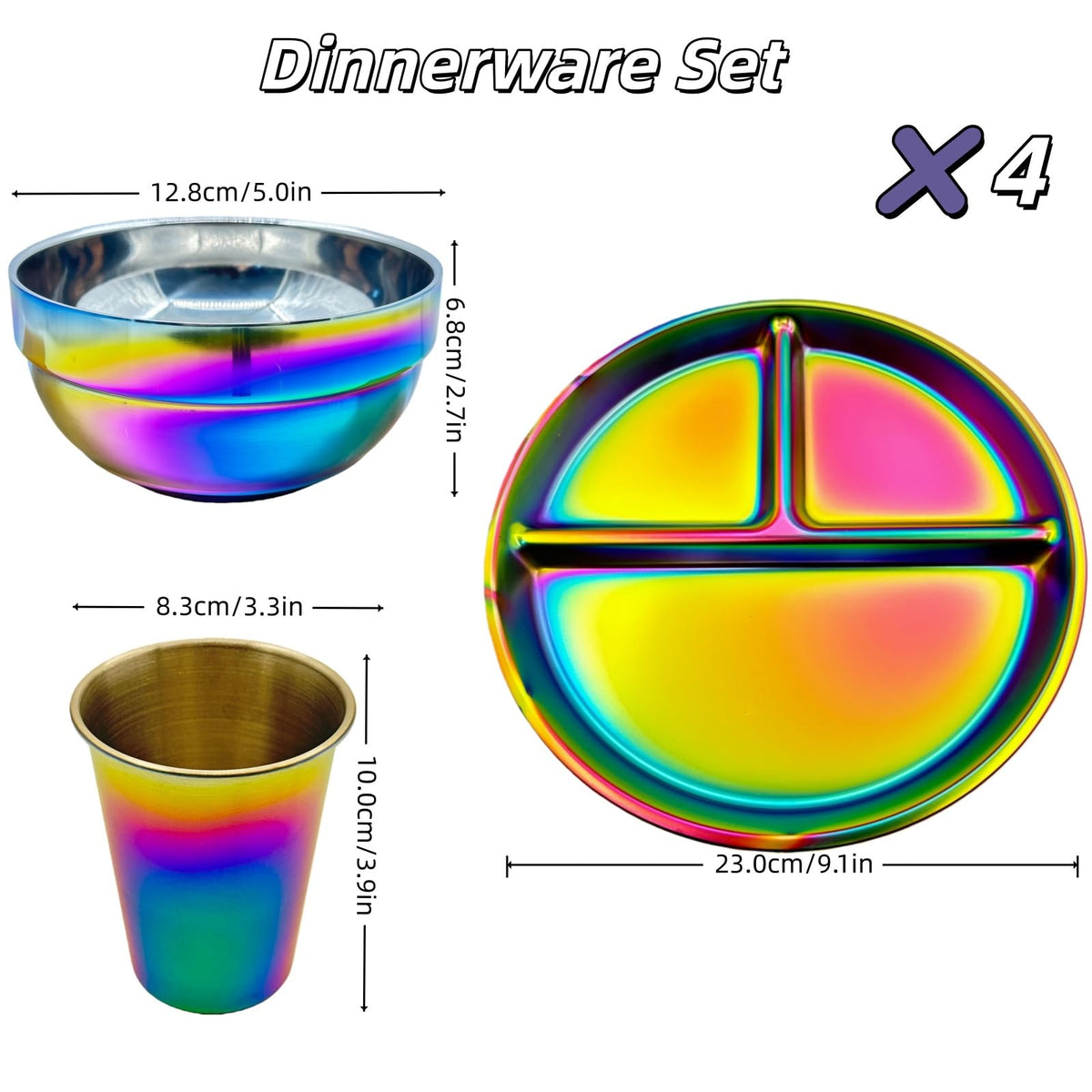 12-Piece Stainless Steel Rainbow Dinnerware Set for 4