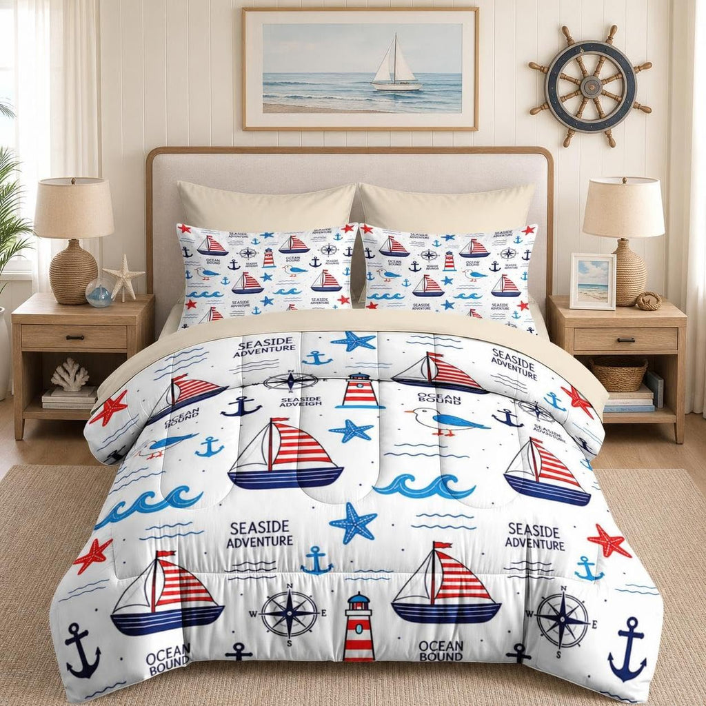 Comforter Set with Sheets, 7 Pieces Beach Ocean Bedding