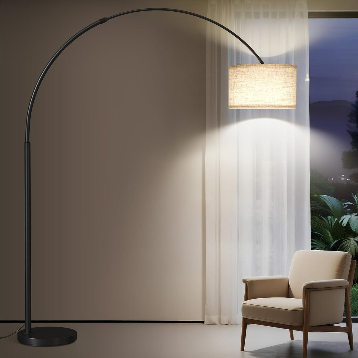 82" Tall Arc Floor Lamps, Large Floor lamp with Length Adjustable, Modern Curved Floor lamp, Corner Lamp, Black