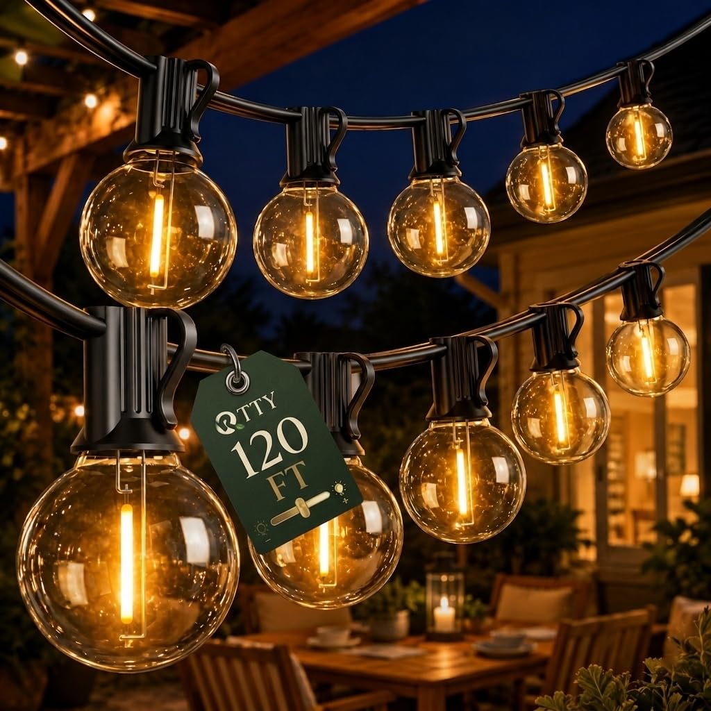 120 FT Outdoor String Lights Waterproof, Patio Light 62 LED Bulbs