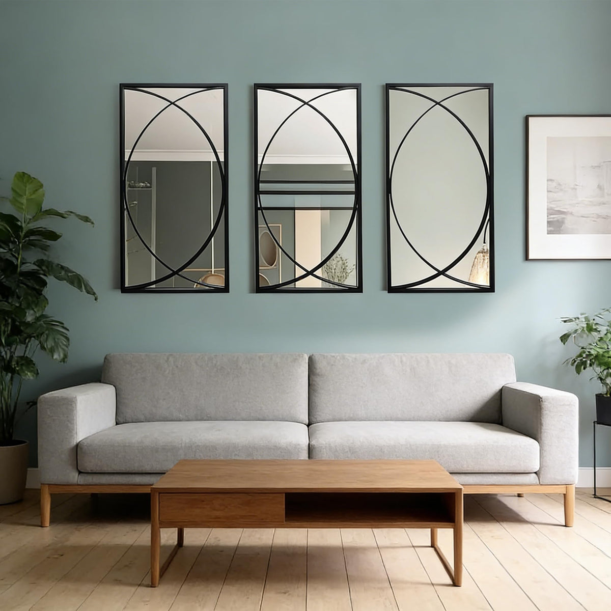 3 Pieces Black Rectangular Wall Mirror Set Decor