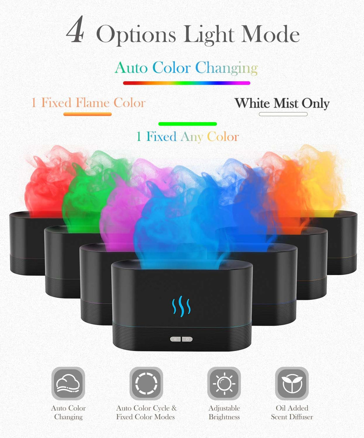 Essential Oil Diffuser, Humidifier with 7 Colors Flame Light