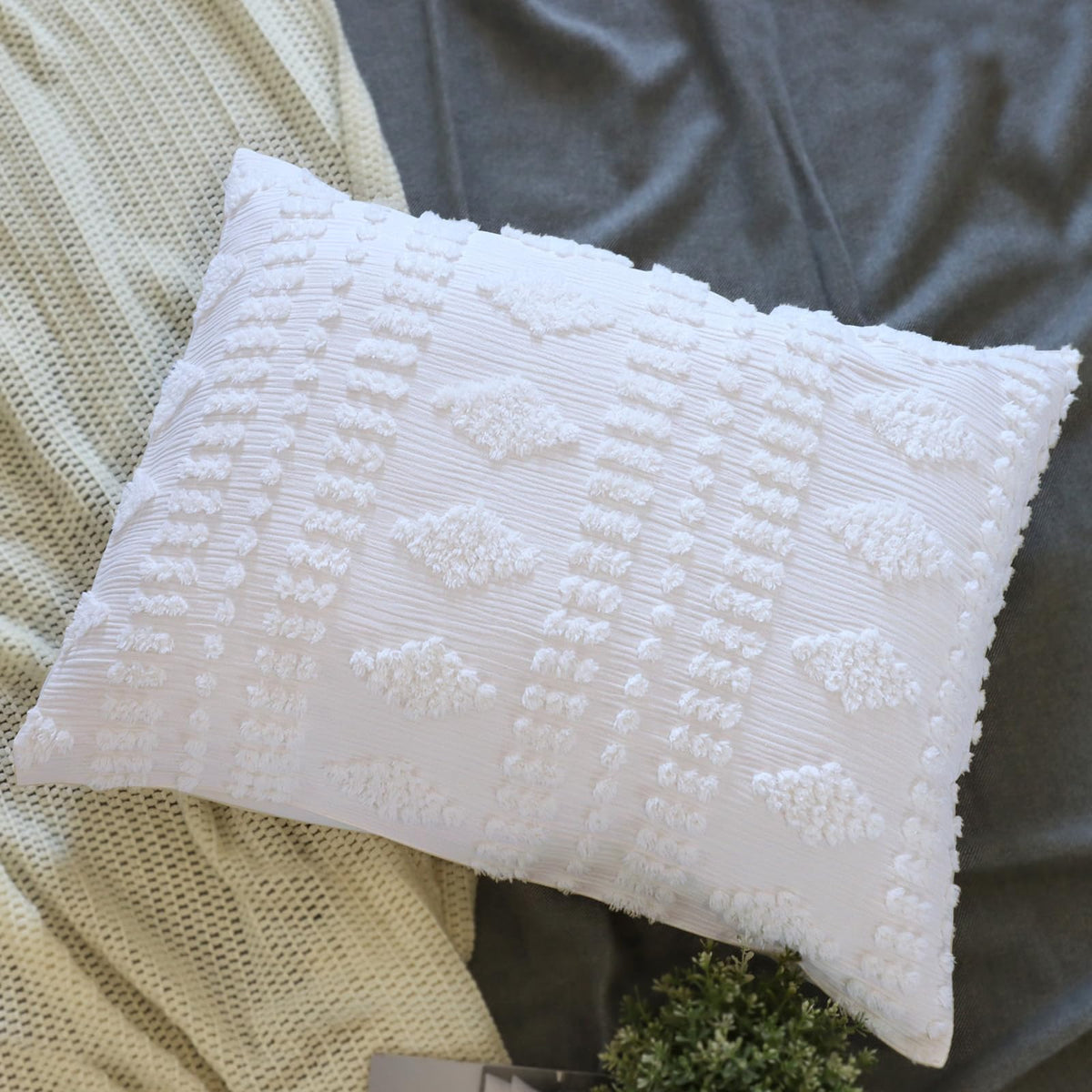 Tufted Pillow Shams White Set of 2 Boho Pillowcases Shabby Chic