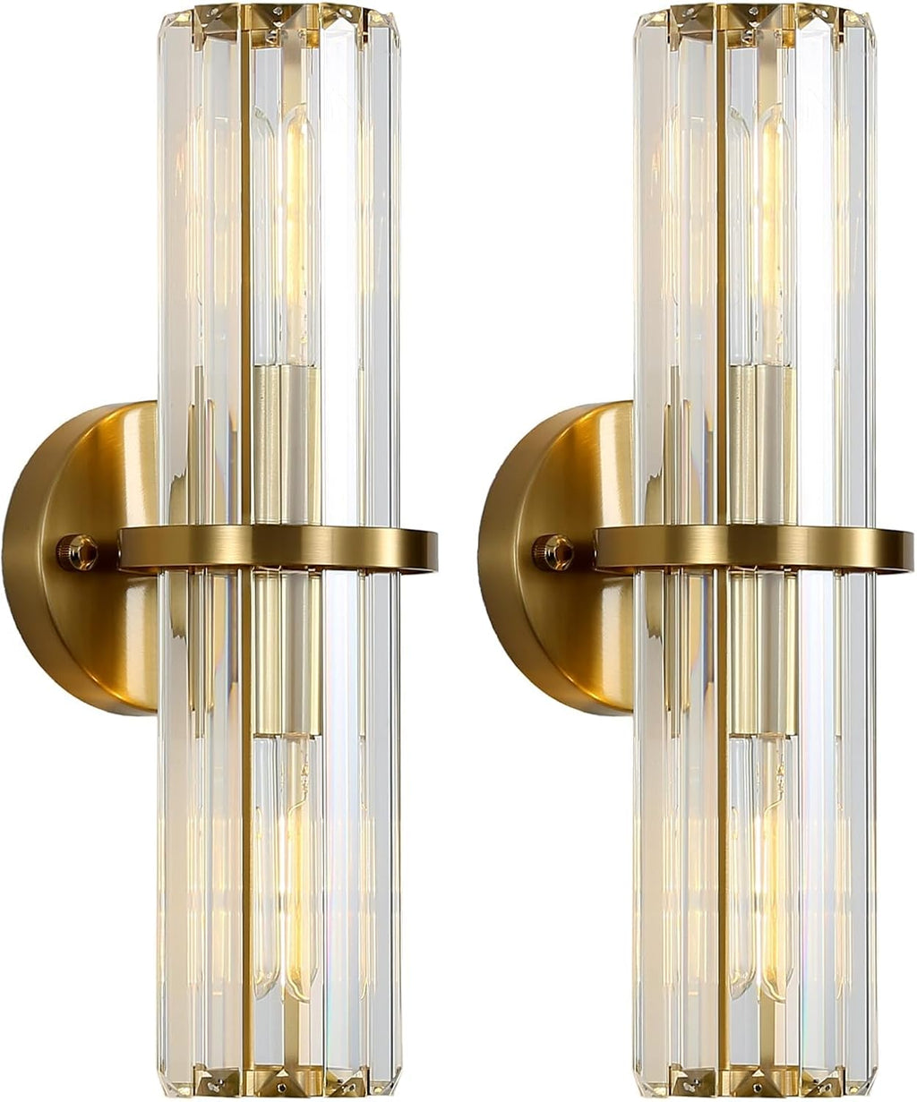 Crystal Wall Sconce Set of 2, Gold Crystal Bathroom Wall Light, Modern Sconces Wall Decor 2-Light Luxury Indoor Wall