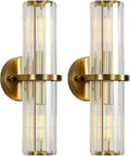 Crystal Wall Sconce Set of 2, Gold Crystal Bathroom Wall Light, Modern Sconces Wall Decor 2-Light Luxury Indoor Wall