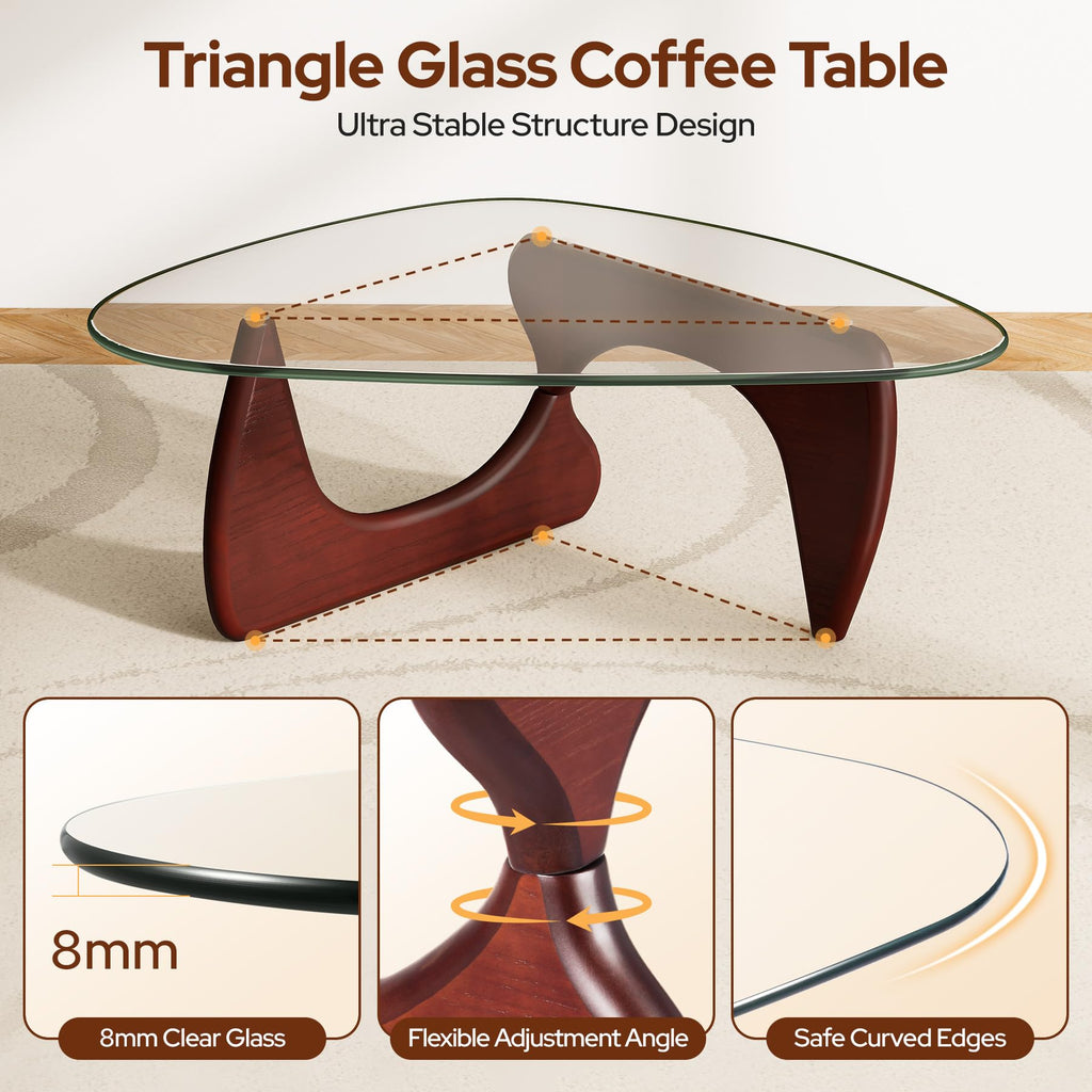 Inspired Noguchi Style Modern Glass Coffee Table, Mid Century Triangle Coffee Table Bedroom Reception Office Tables
