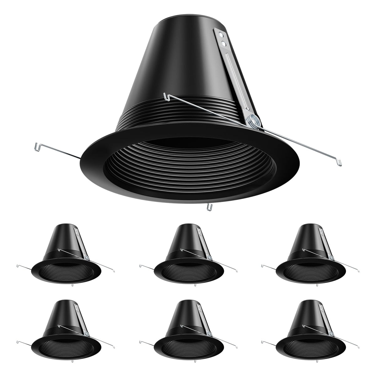 6 Pack 6" Recessed Can Light Trim,for 6 Inch Can,Black,All-Metal
