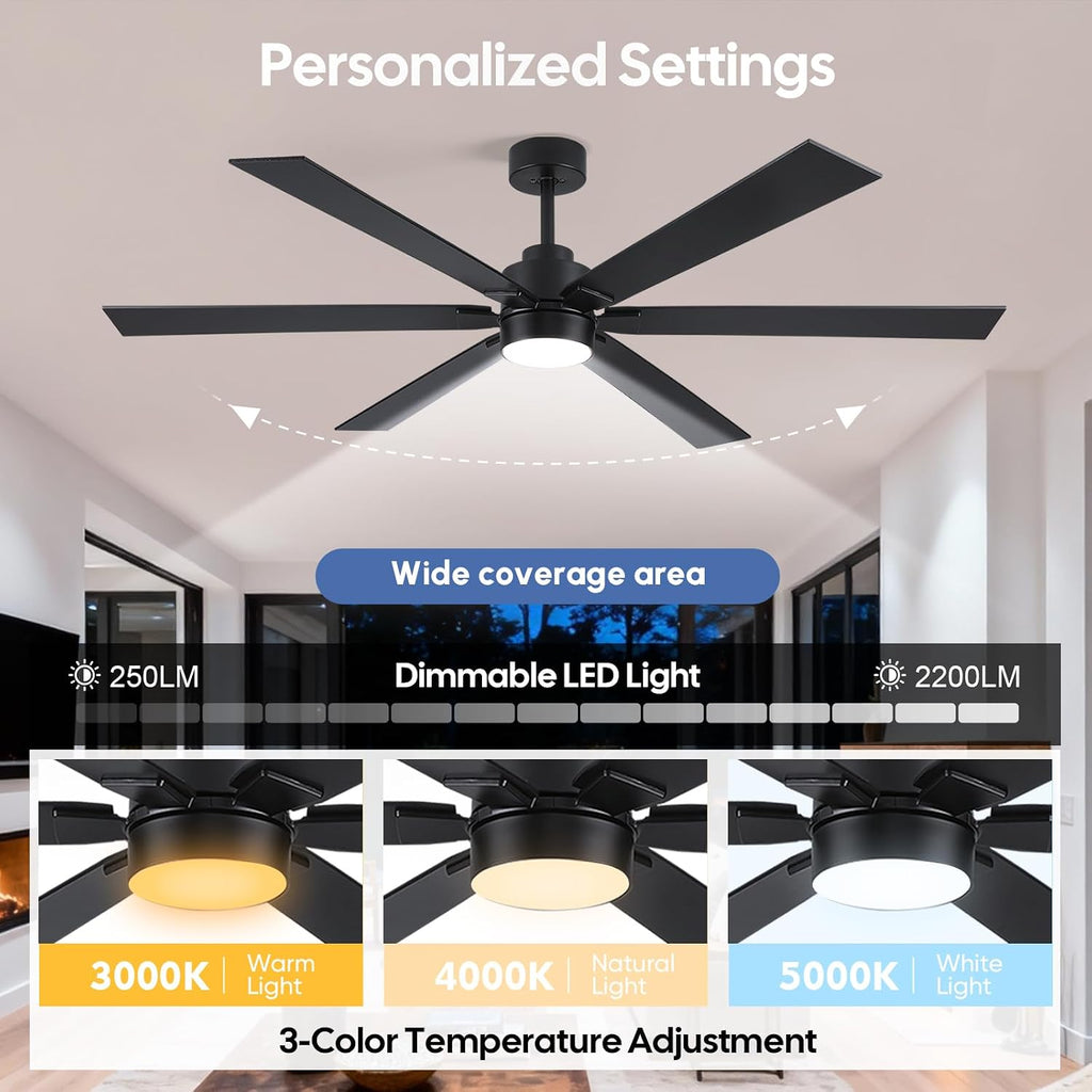 66" Outdoor Smart Ceiling Fan with Light & Remote