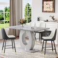 63'' Marble Dining Table Set for 4, Modern Counter Height Dining Table Set, Grey High Top Table with Leather Bar