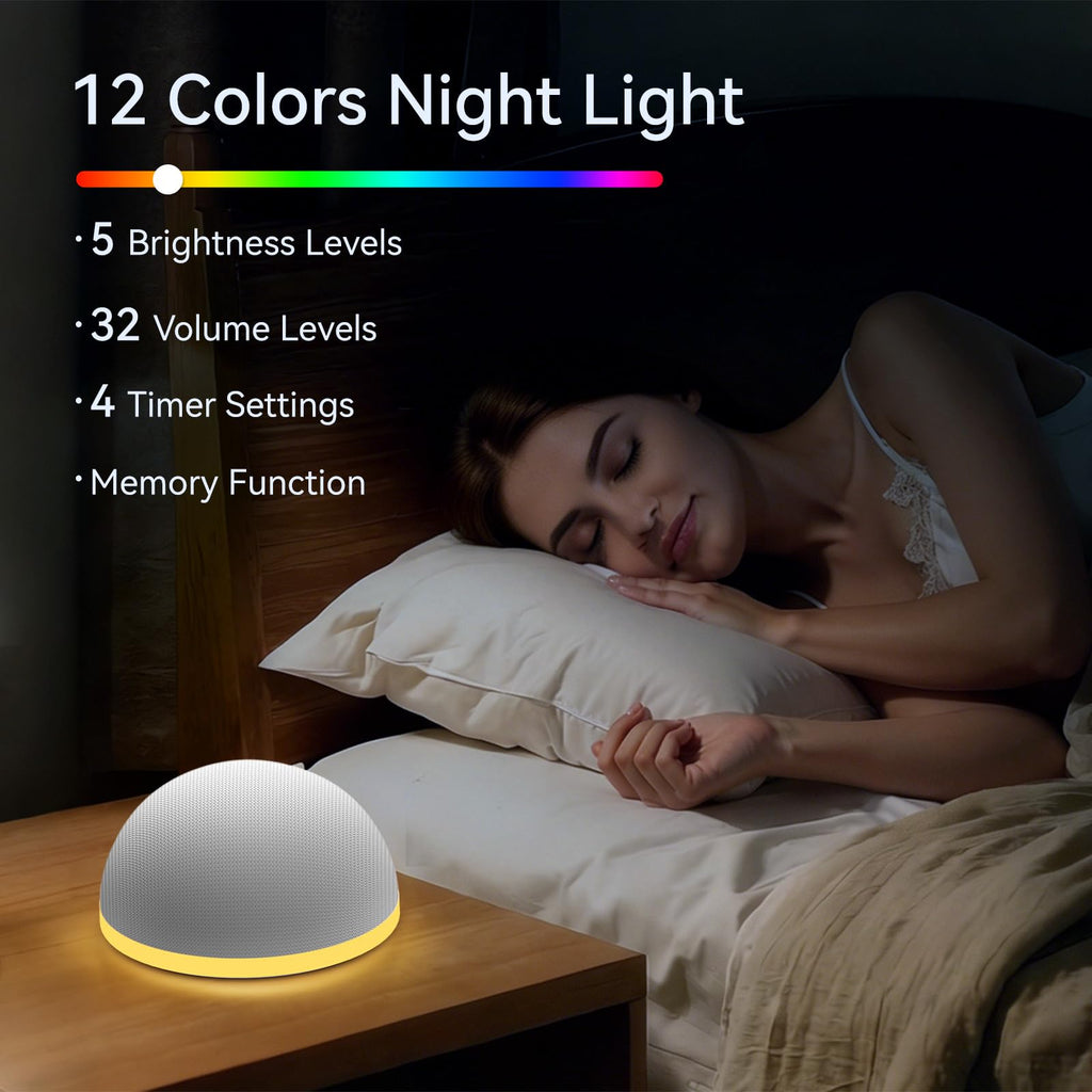 Portable Sound Machine Night Light White Noise Machine Mini Baby Shushing Sleep Machine 12 Night Lights 30 Sleeping
