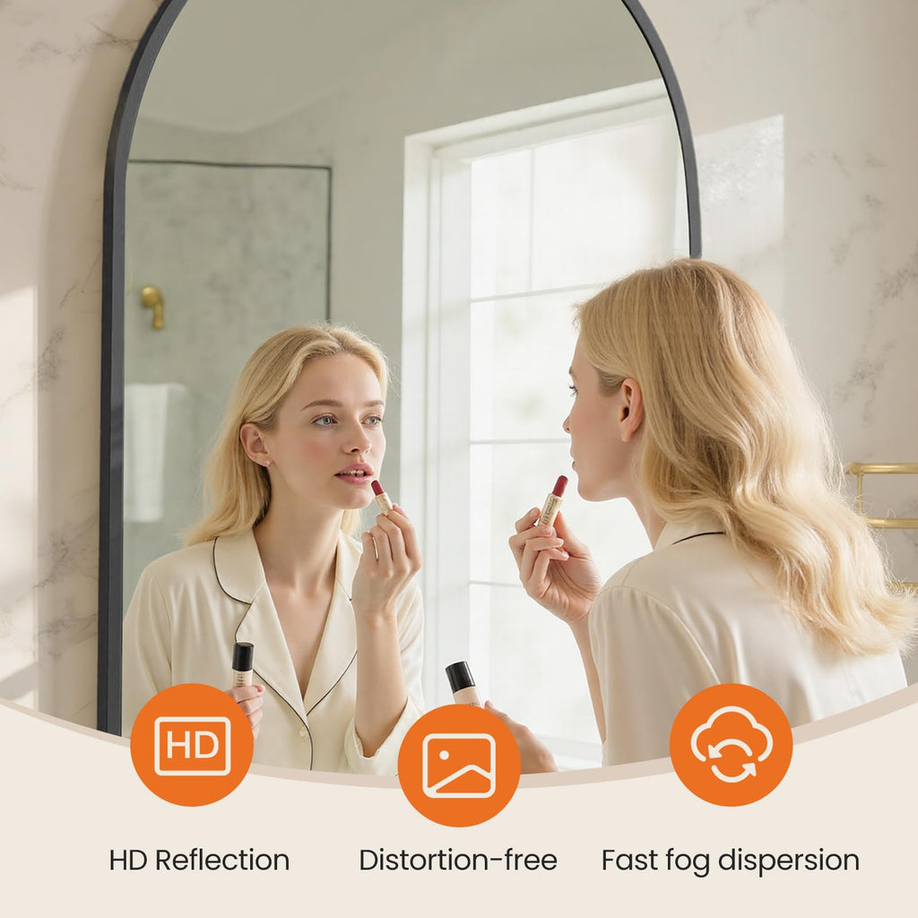26.5"x38" Arched Black Bathroom Mirrors for Wall, Bathroom Mirrors for Over Sink, Metal Framed with HD Shatter-Proof