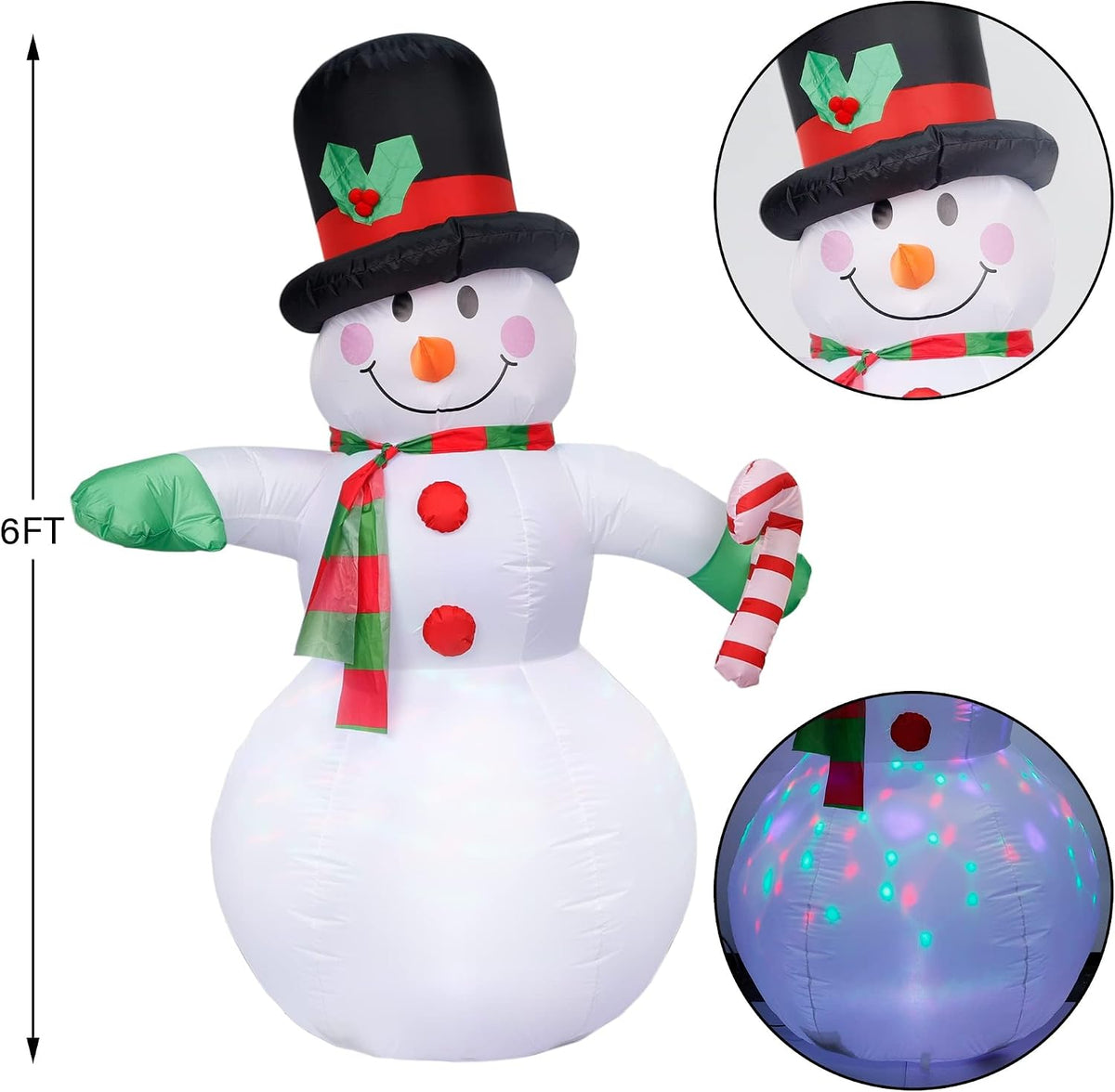 6 FT Christmas Inflatable Snowman, Christmas Blow up Decoration with Rotating LED Lights, Perfect for Indoor Outdoor