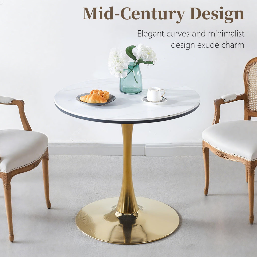 Inspired Saarinen Style 31.5" Sintered Stone Round Tulip Table with Gold Metal Pedestal