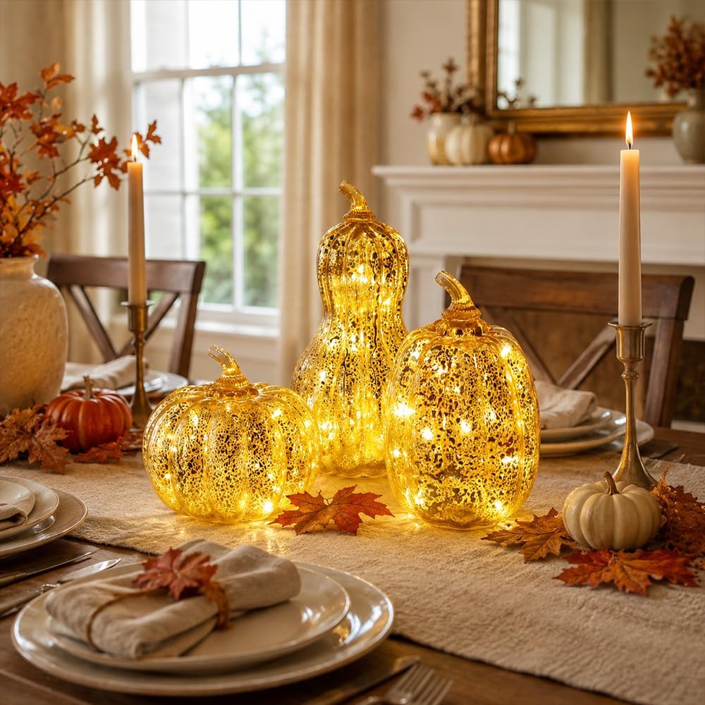 Lighted Glass Pumpkin Decor