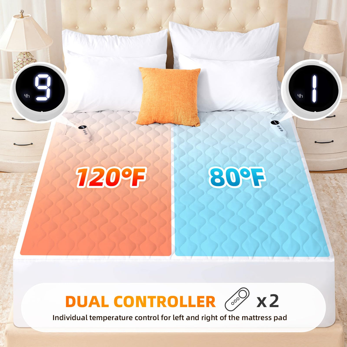 Heated Mattress Pad, Quilted Fitted Electric Mattress Pad with 9 Heat Setting Controller, 2/4/6/10 Hours