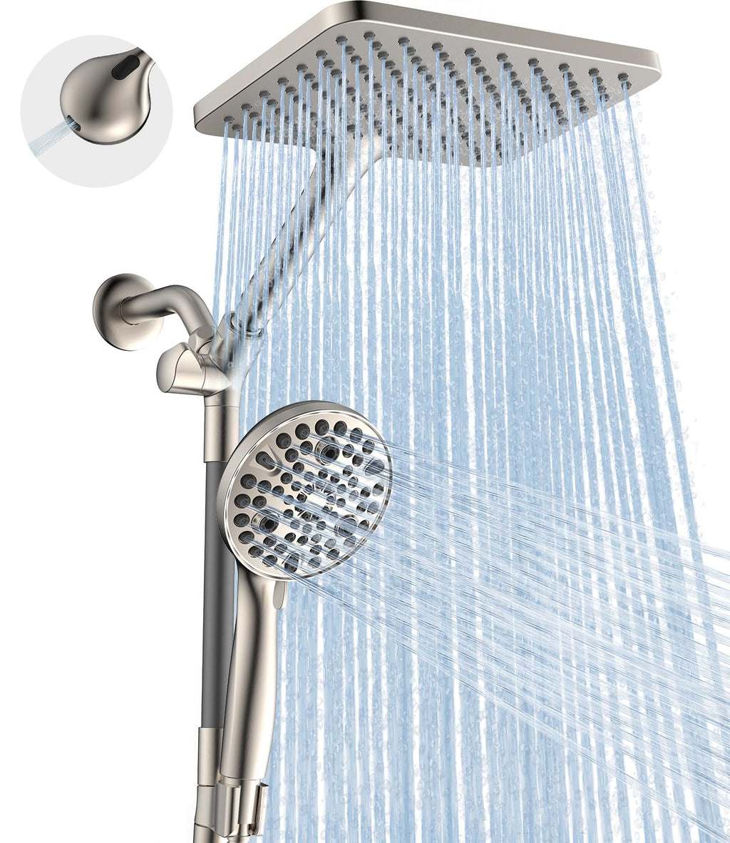 Dual Handheld Shower Head Combo, 2-in-1 Rain Shower Heads System Wide Rainfall Shower Head and 10 Modes High Pressure