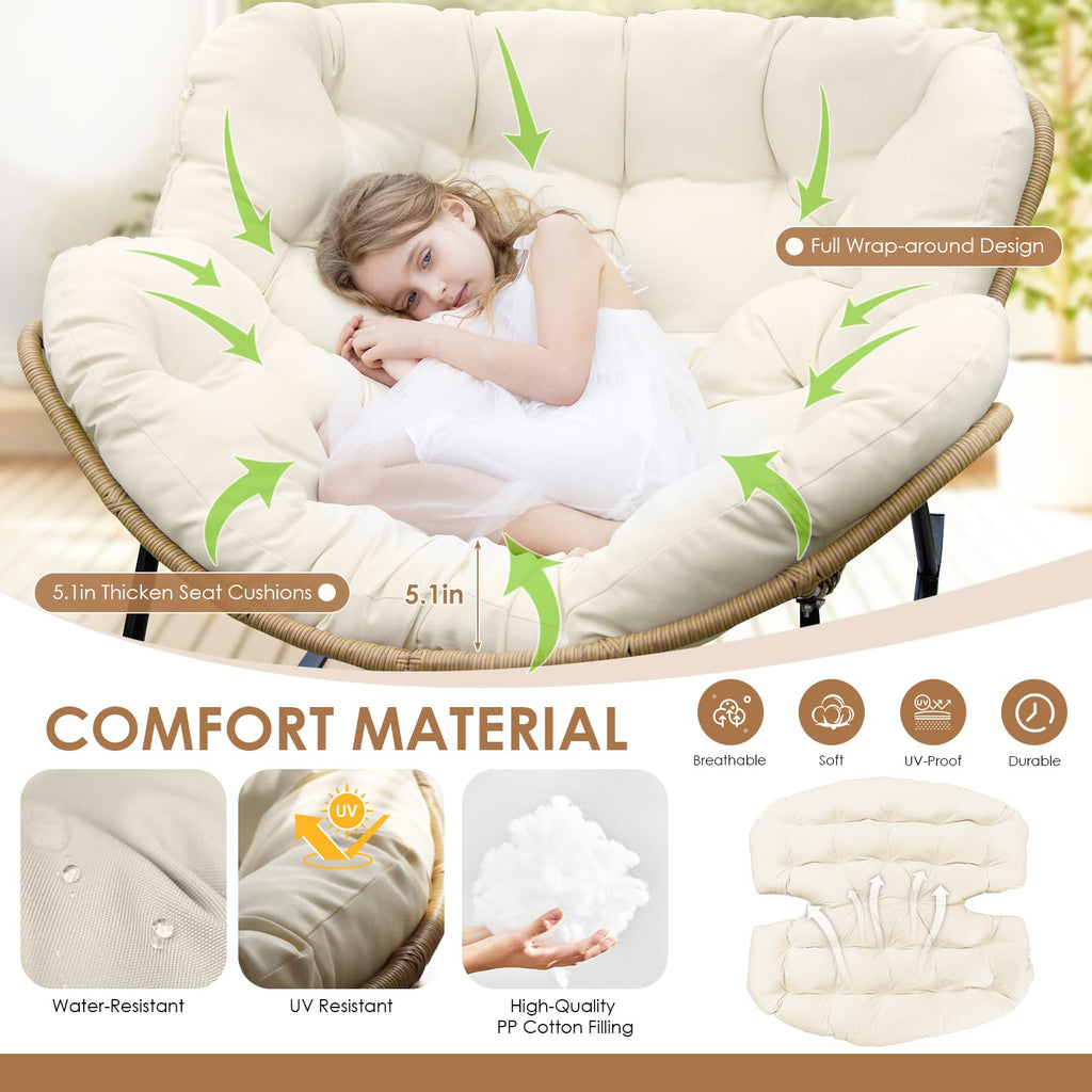 Inspired Egg Style Rocking Chair w/Ottoman Set of 2, Rocking Lounge Chair, Beige