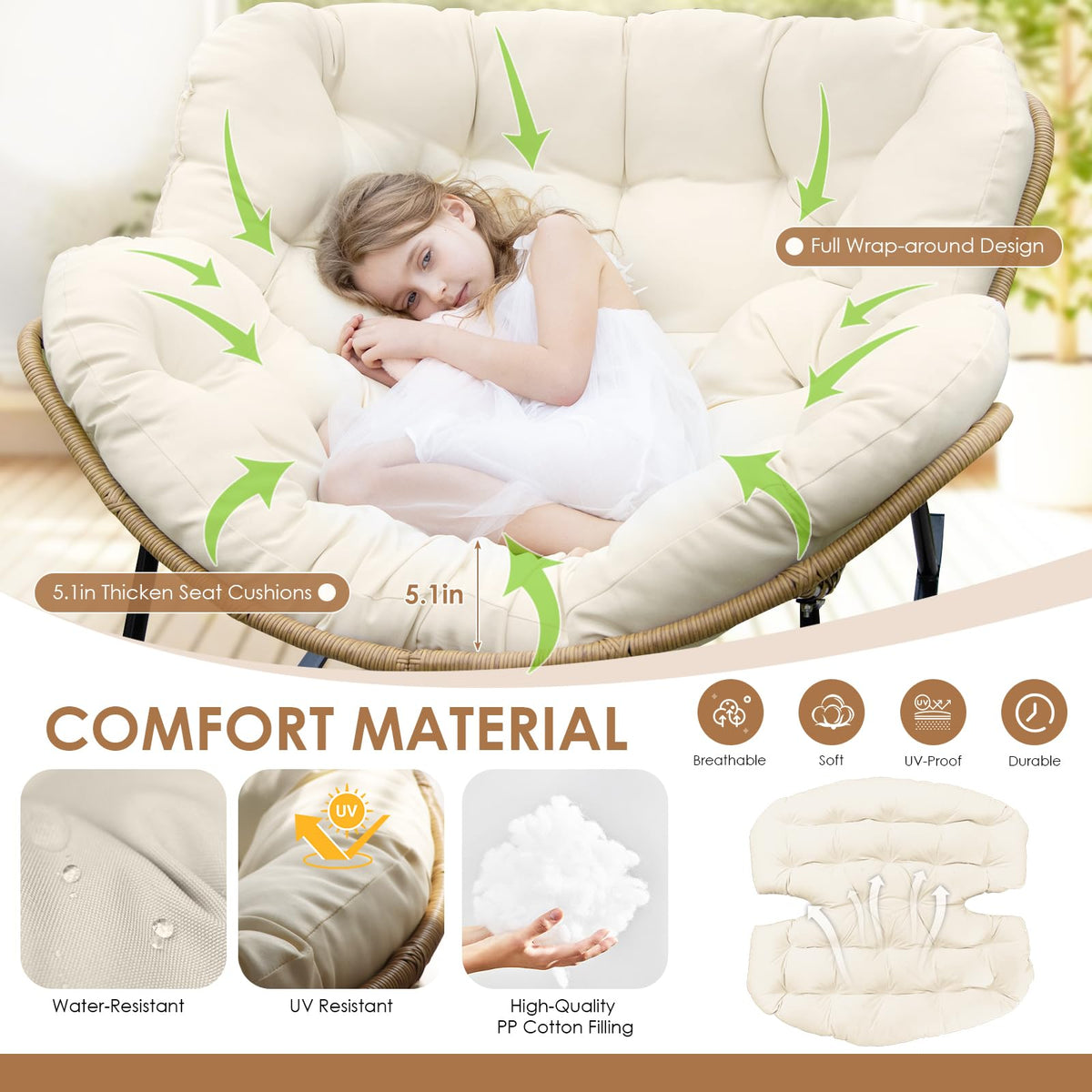 Inspired Egg Style Rocking Chair w/Ottoman Set of 2, Rocking Lounge Chair, Beige