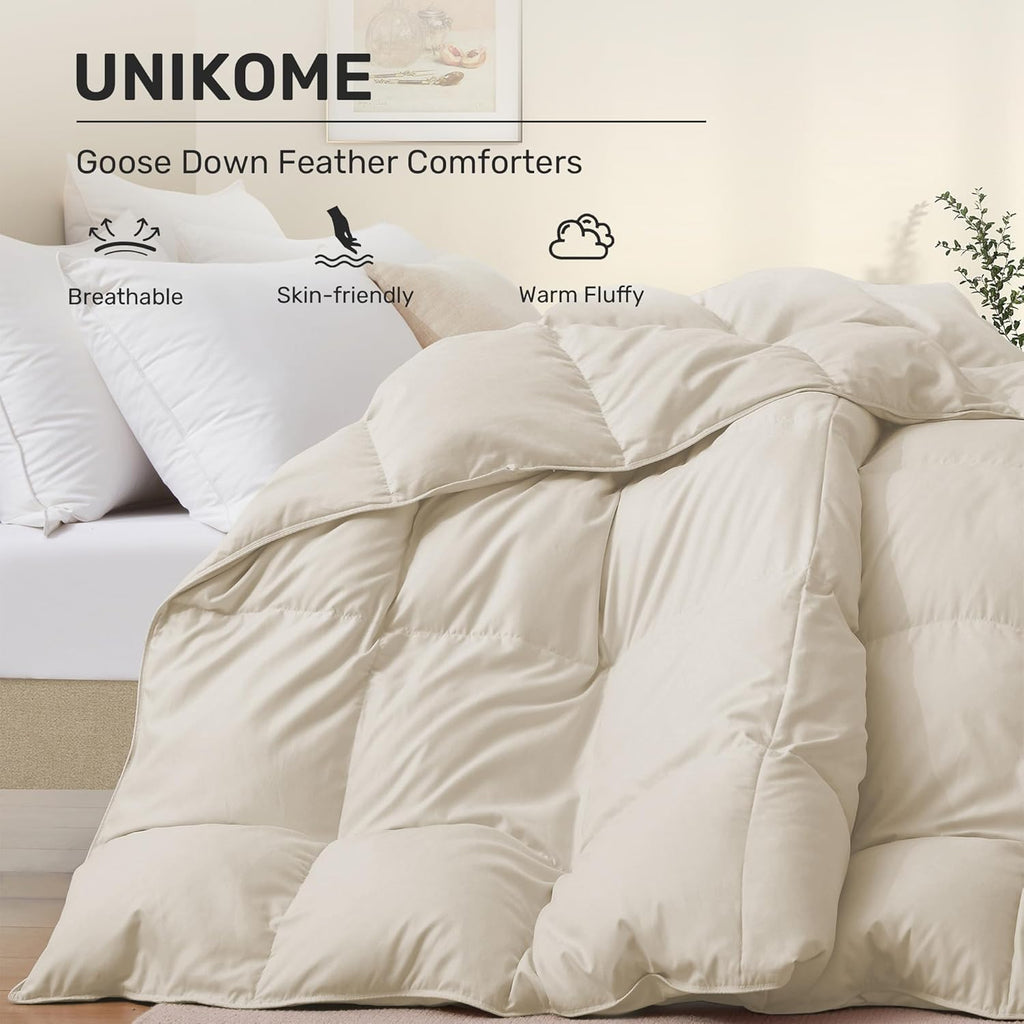 Goose Feather Down Fiber Comforter, All Season Duvet Insert with Soft Downproof Cover