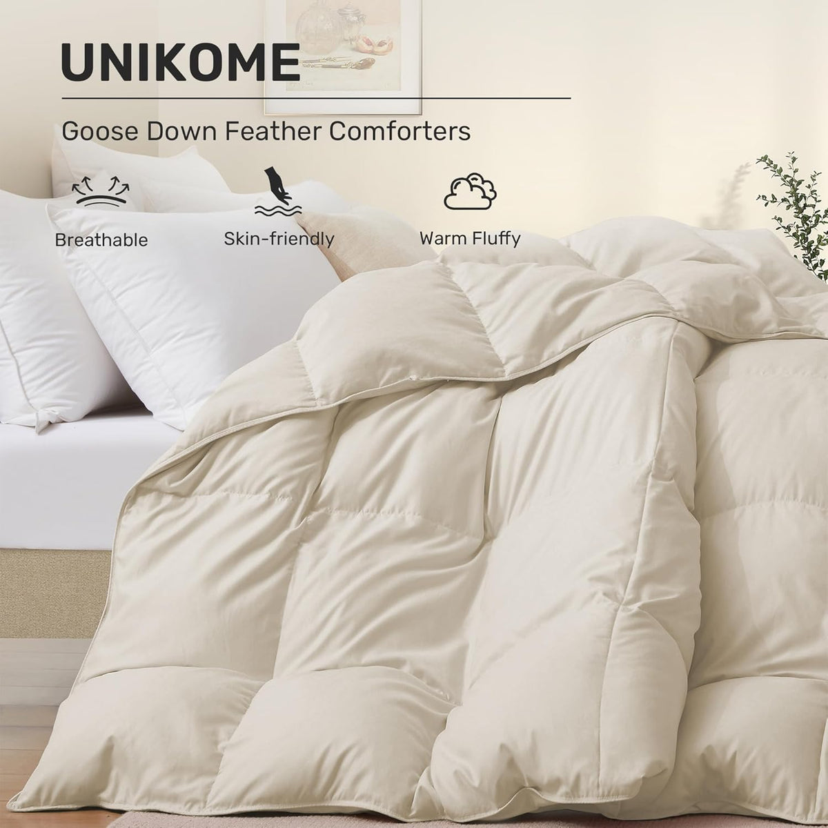 Goose Feather Down Fiber Comforter, All Season Duvet Insert with Soft Downproof Cover