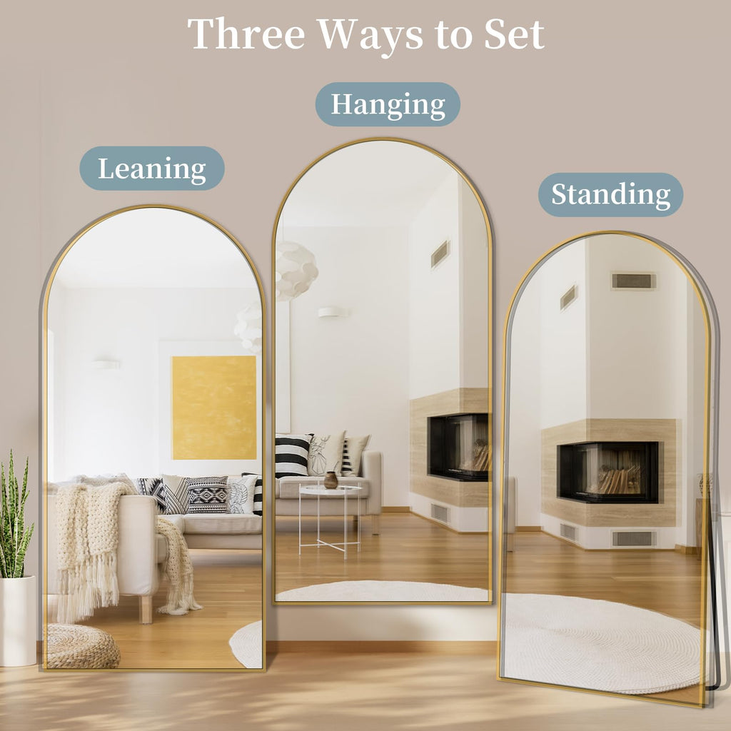 76"x34" Arched Full Length Mirror with Stand,Full Body Floor Mirror