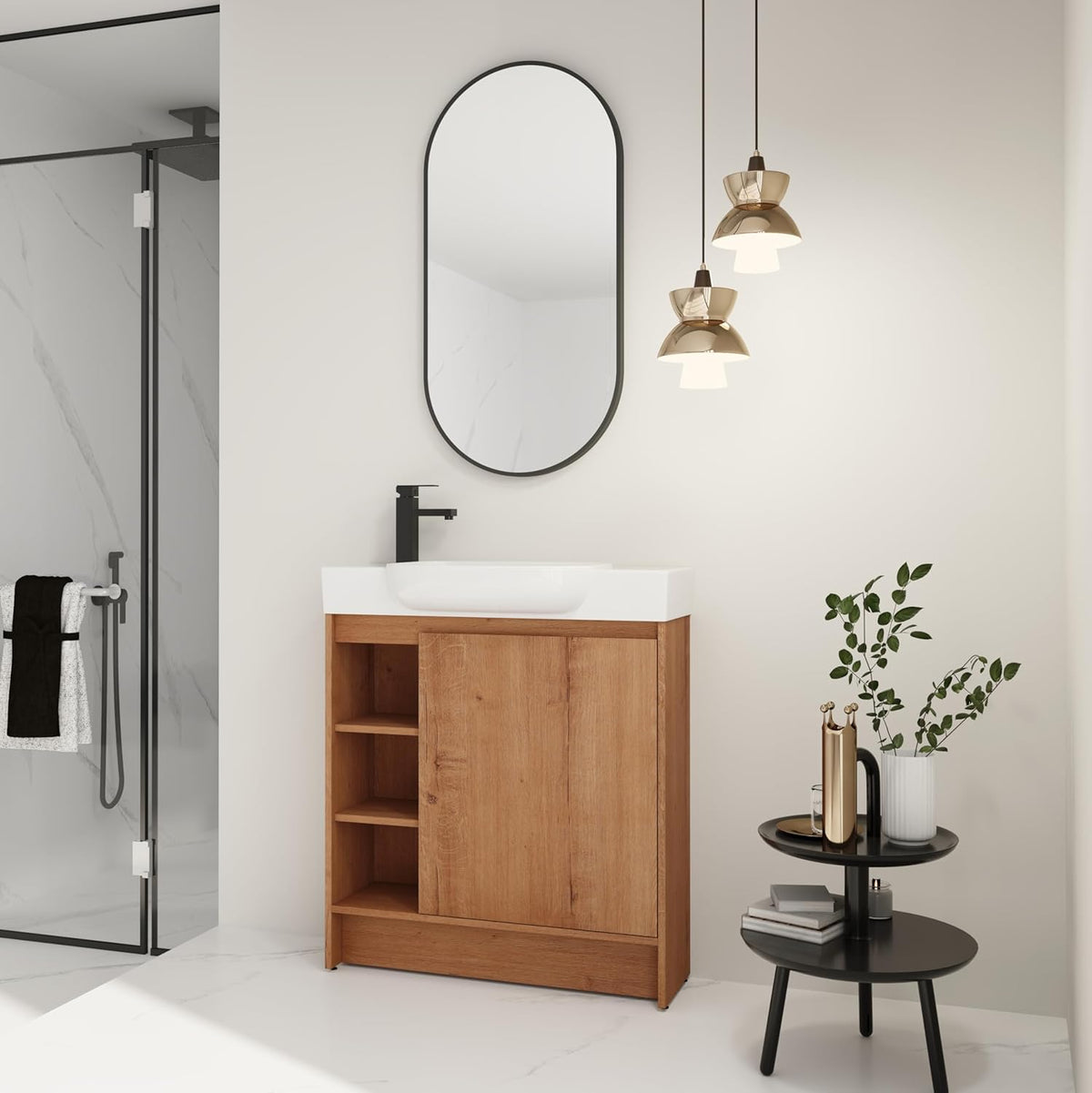 30 Inch Bathroom Vanity with Sink, Freestanding Bathroom Vanity,Flooring Storage Cabinet,Soft-Closing Door with Shelf,Single Sink Bathroom Vanity Set,Imitative Oak