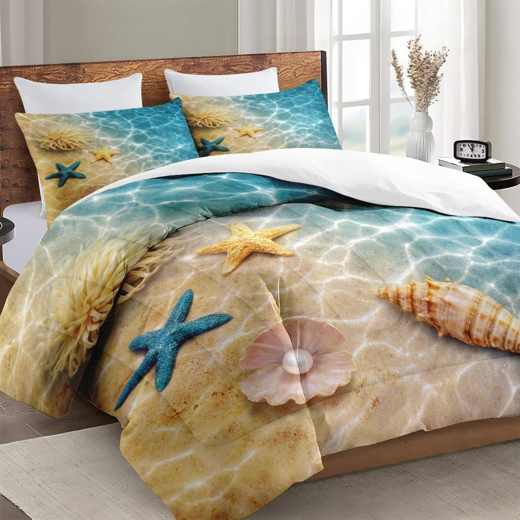 Comforter Set, 3 Pieces Beach Ocean Bedding, All Season