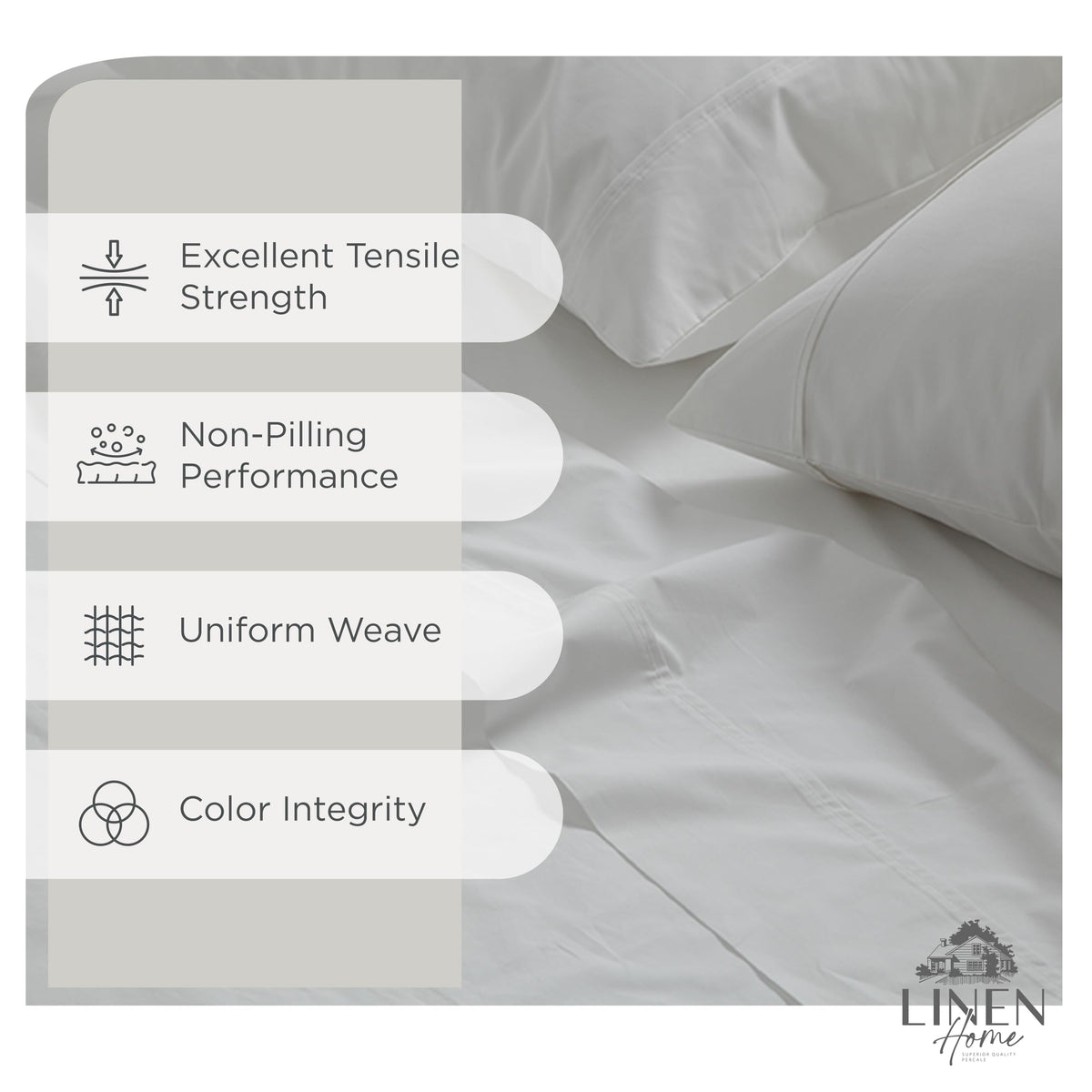 Twin Sheets 100% Cotton Percale, 3 Pc Cooling Set - White