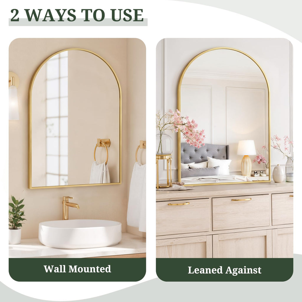 Arched Wall Mirror 40x30 Inch Gold Bathroom Vanity Mirror with Metal Frame