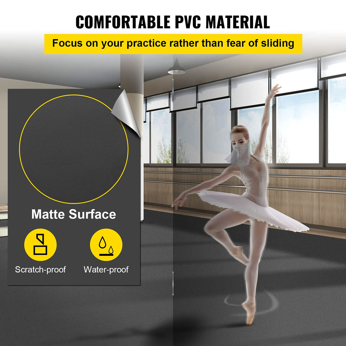 Dance Floor 6.6x11.8ft, Portable Dance Floor Roll 0.06in Thick PVC Vinyl Dance Mat Black/Grey Reversible Marley Dance