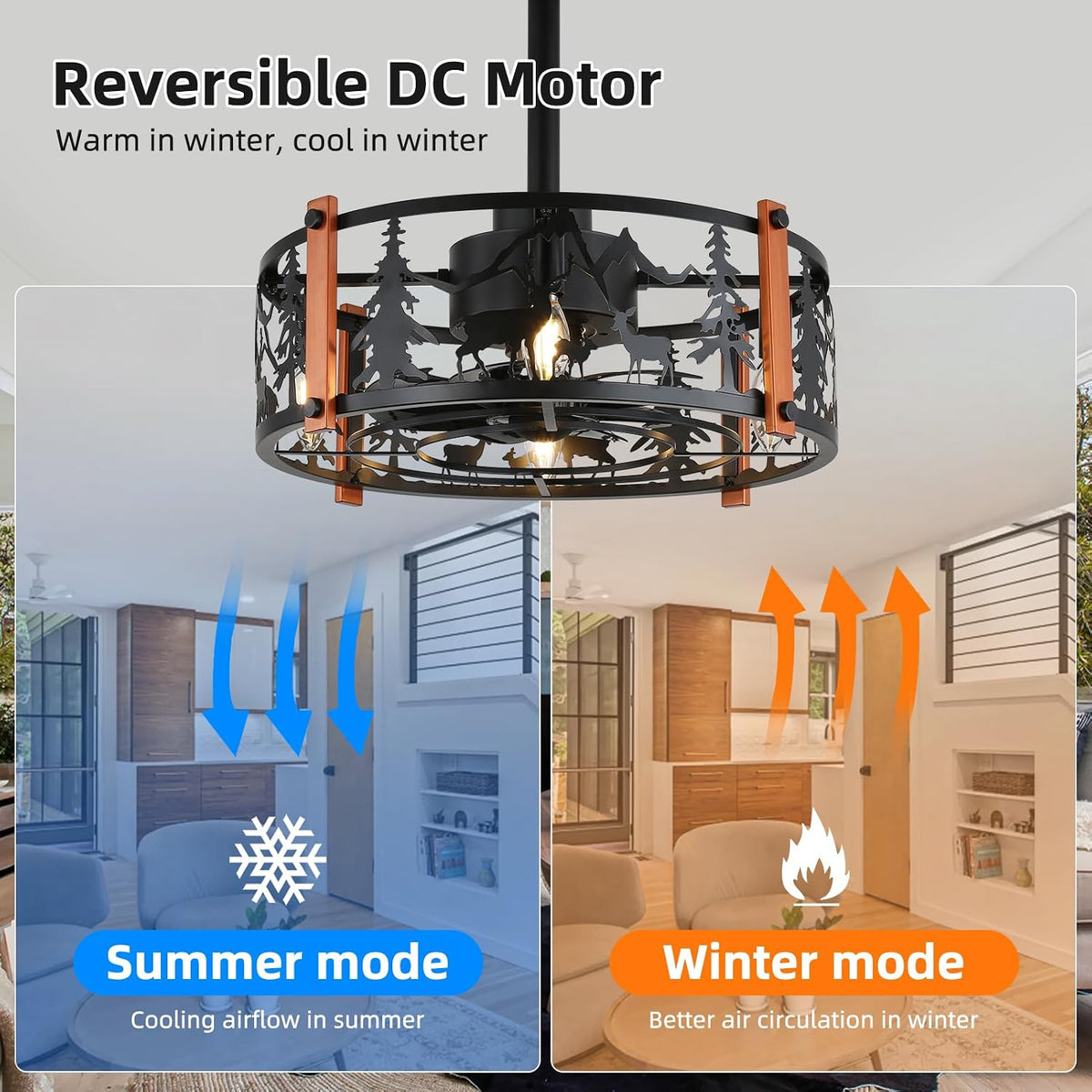 19" Black Caged Ceiling Fan with Light