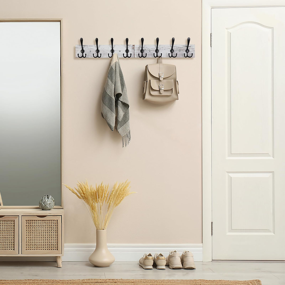 Coat Rack Wall Mount 31.5'' Coat Hanger Wall Mount Old White Coat Hooks for Wall Rustic Towel Racks Living Room Coat