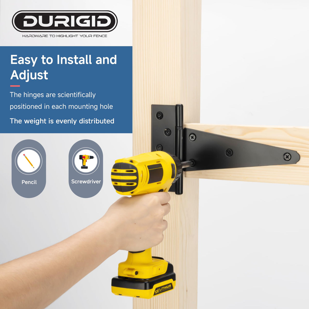 2 Pack 8 Inch T Hinge, Heavy Duty Hinges for Wood, Gate Hinge, Shed Door Hardware, Fence Hinges for Outdoor Gates