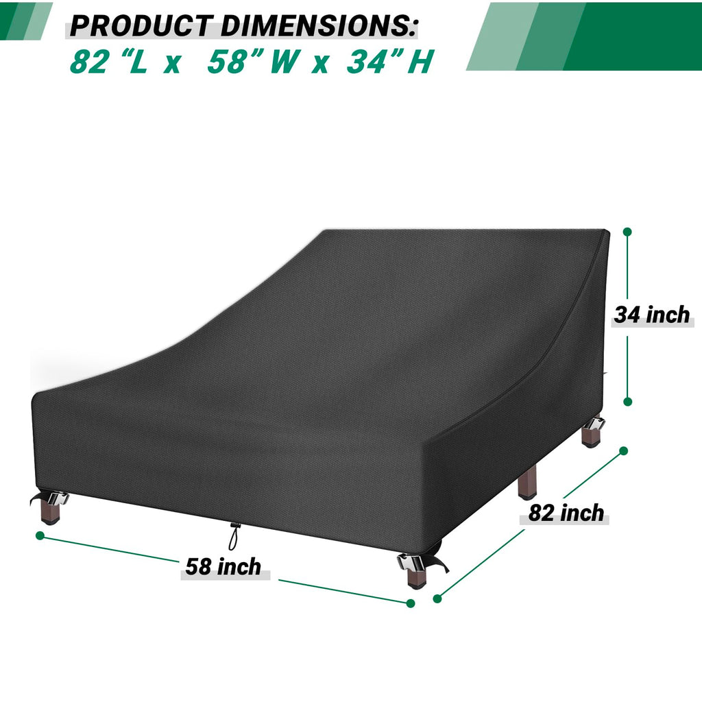 Outdoor Waterproof Double Chaise Lounge Cover Fit 82"L X 58"W X 34"H