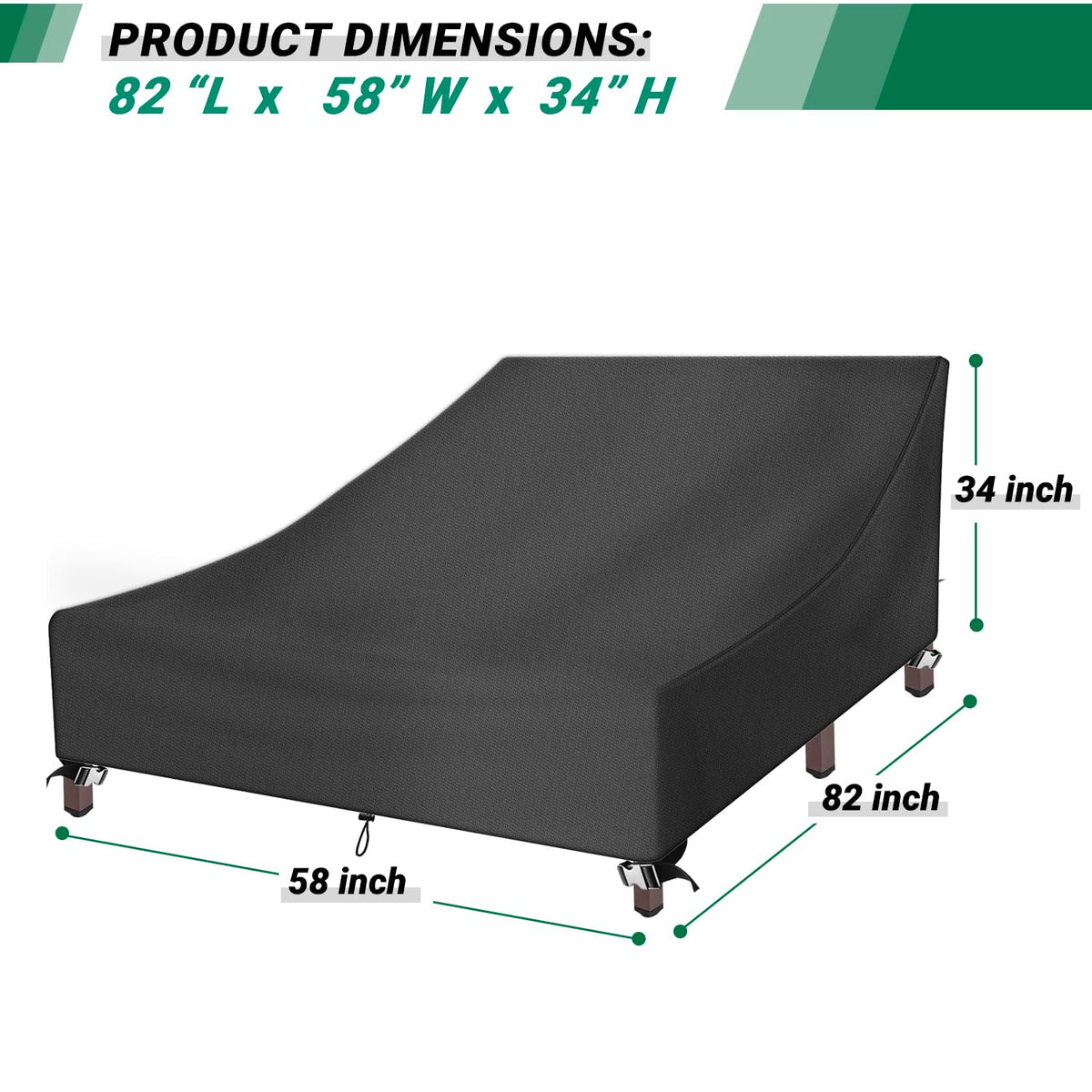 Outdoor Waterproof Double Chaise Lounge Cover Fit 82"L X 58"W X 34"H